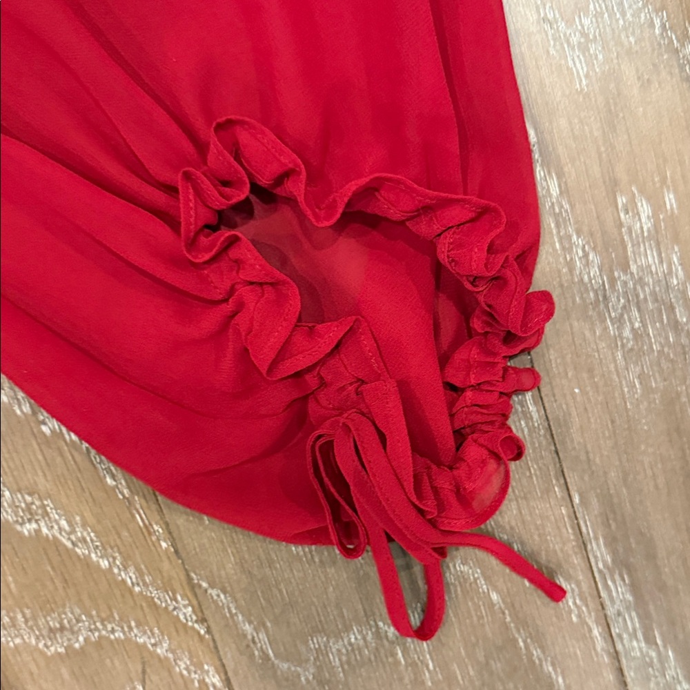 Anne Klein Red Long-Sleeve Smocked-Waist Midi Dress - Picture 5 of 9